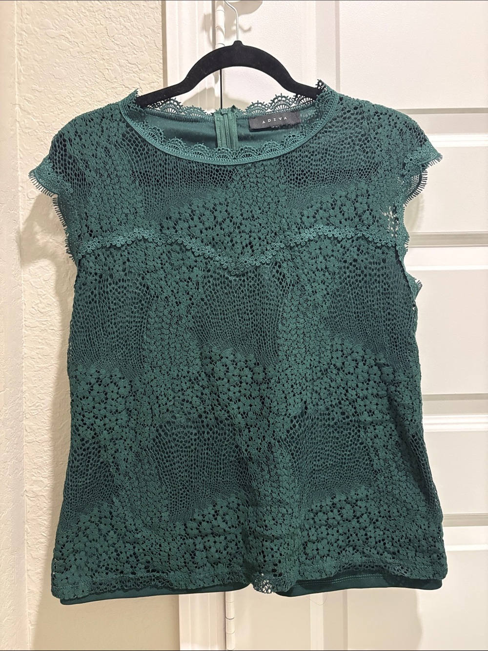 Adiva Teal Crochet Cap-Sleeve Blouse